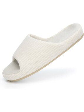Women's White Pull-On Classic Memory Foam House Cozy Open Toe Soft Slipper Shoes
